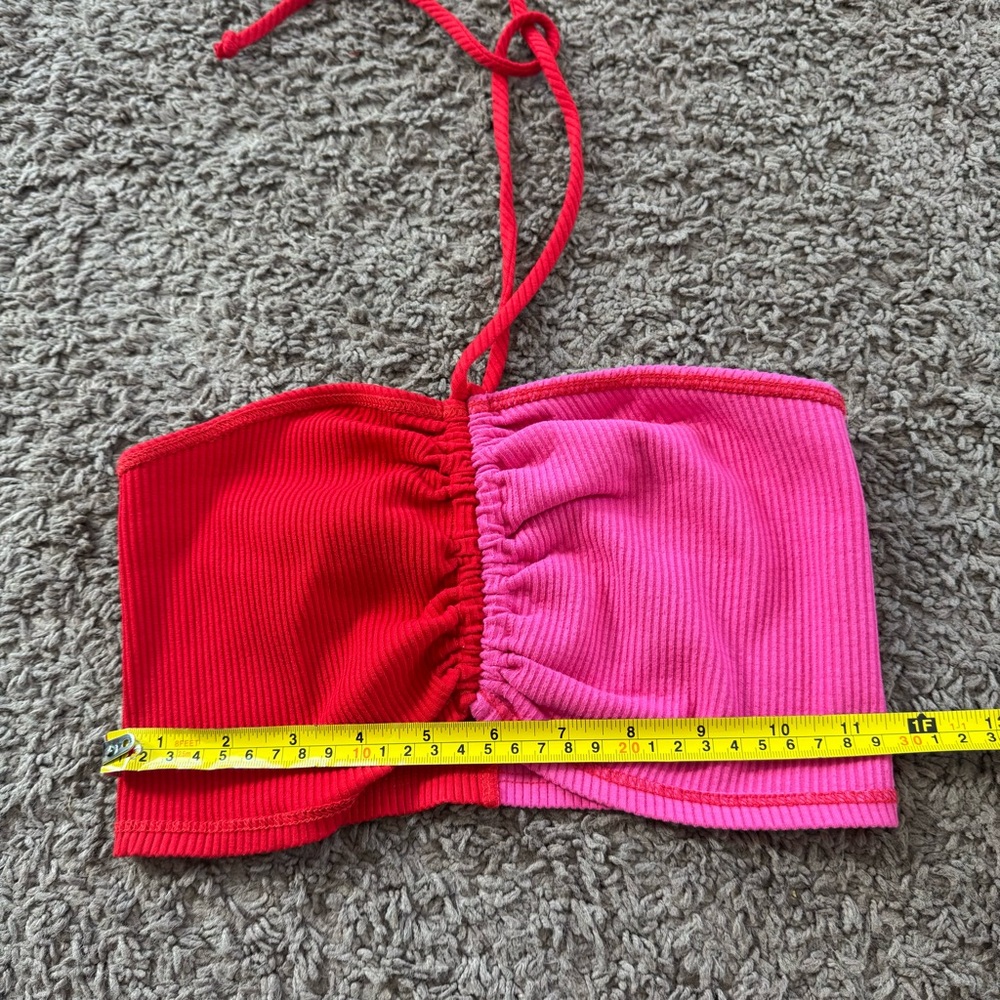 Naked Wardrobe Set Outfit Red Pink Crop Top Flare Leggings Colorblock Tall S - Picture 5 of 10
